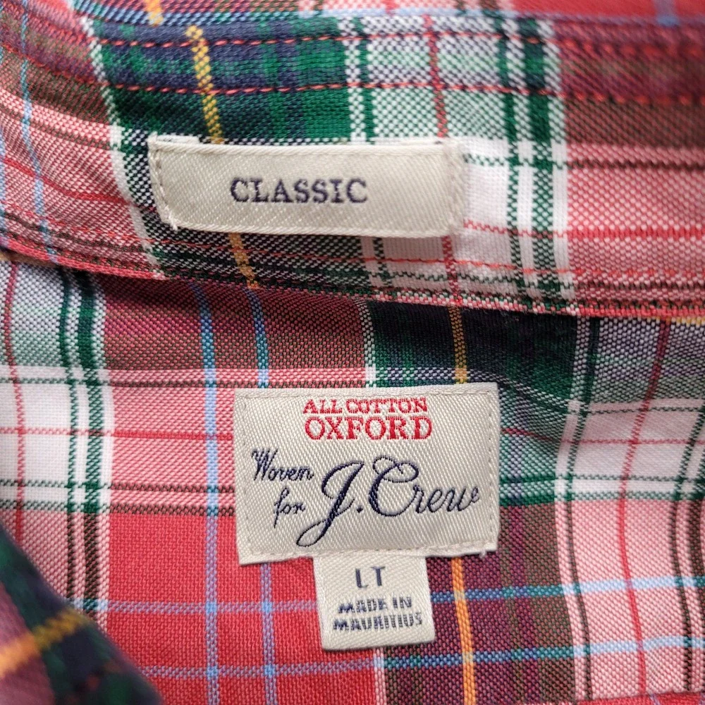 Lot of 2 J.Crew Y2K Mens LT Large Tall Plaid Oxford Button Down Shirts Red Multi